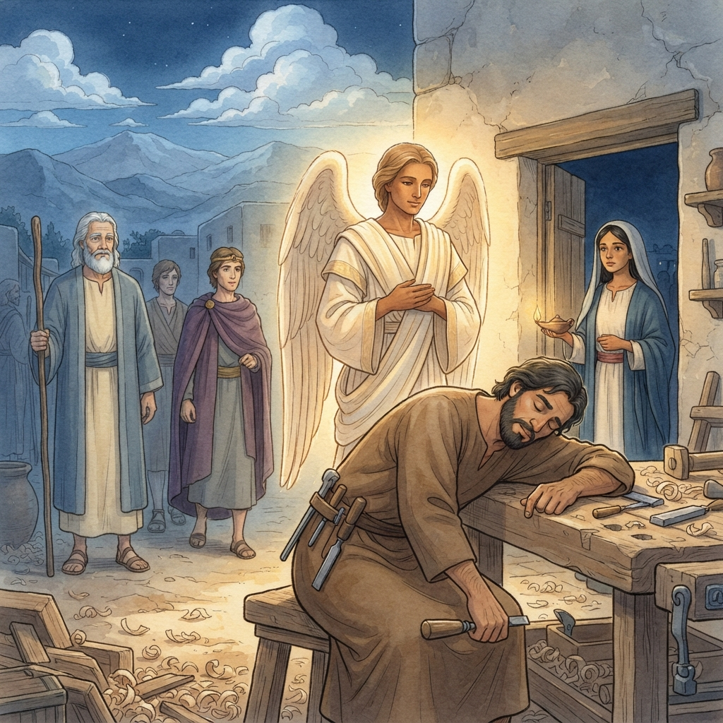 The Birth of Jesus: a painted scene illustrating Matthew 1.