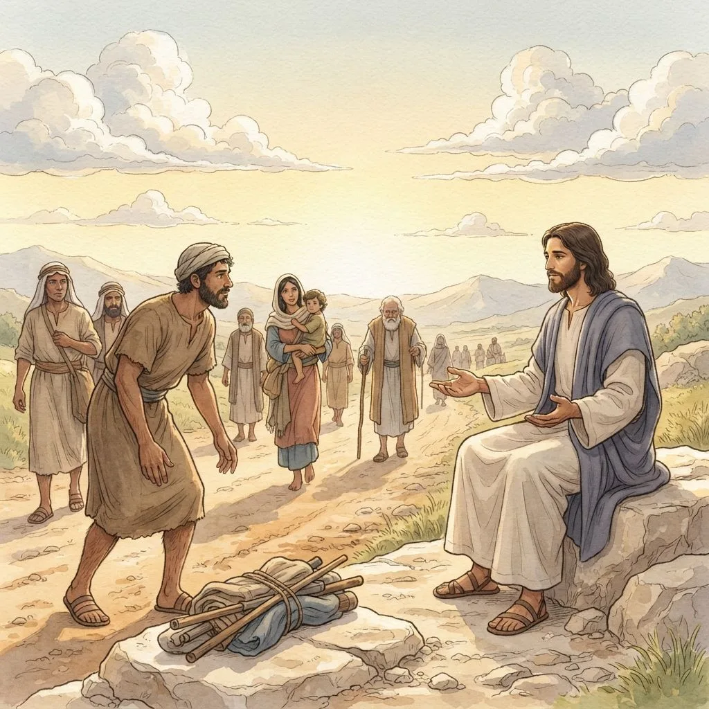 Come to Me: a painted scene illustrating Matthew 11.