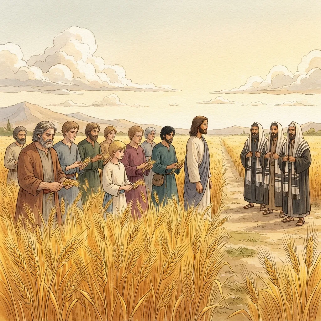 Lord of the Sabbath: a painted scene illustrating Matthew 12.