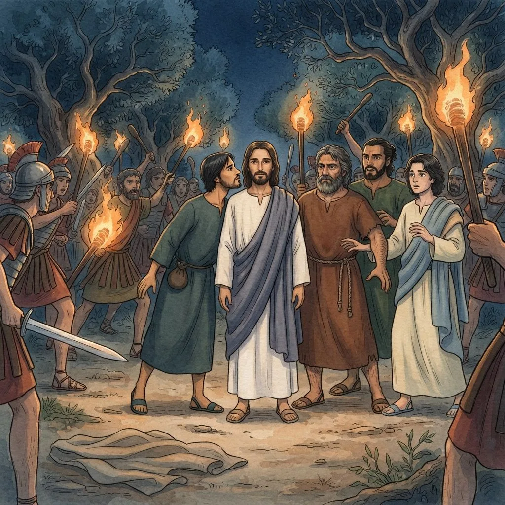 The Feeding of the Five Thousand: a painted scene illustrating Matthew 14.
