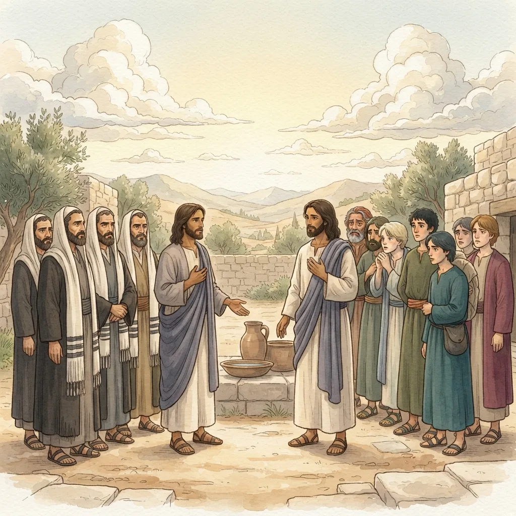 What Defiles a Person?: a painted scene illustrating Matthew 15.