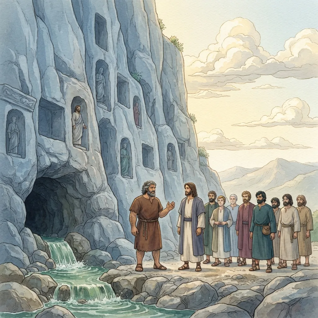 Peter Confesses Christ: a painted scene illustrating Matthew 16.