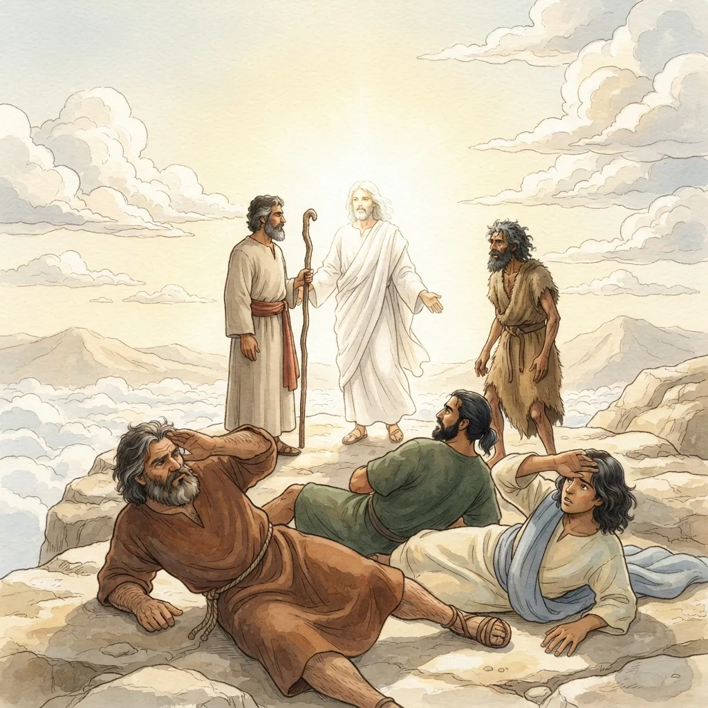 The Transfiguration: a painted scene illustrating Matthew 17.