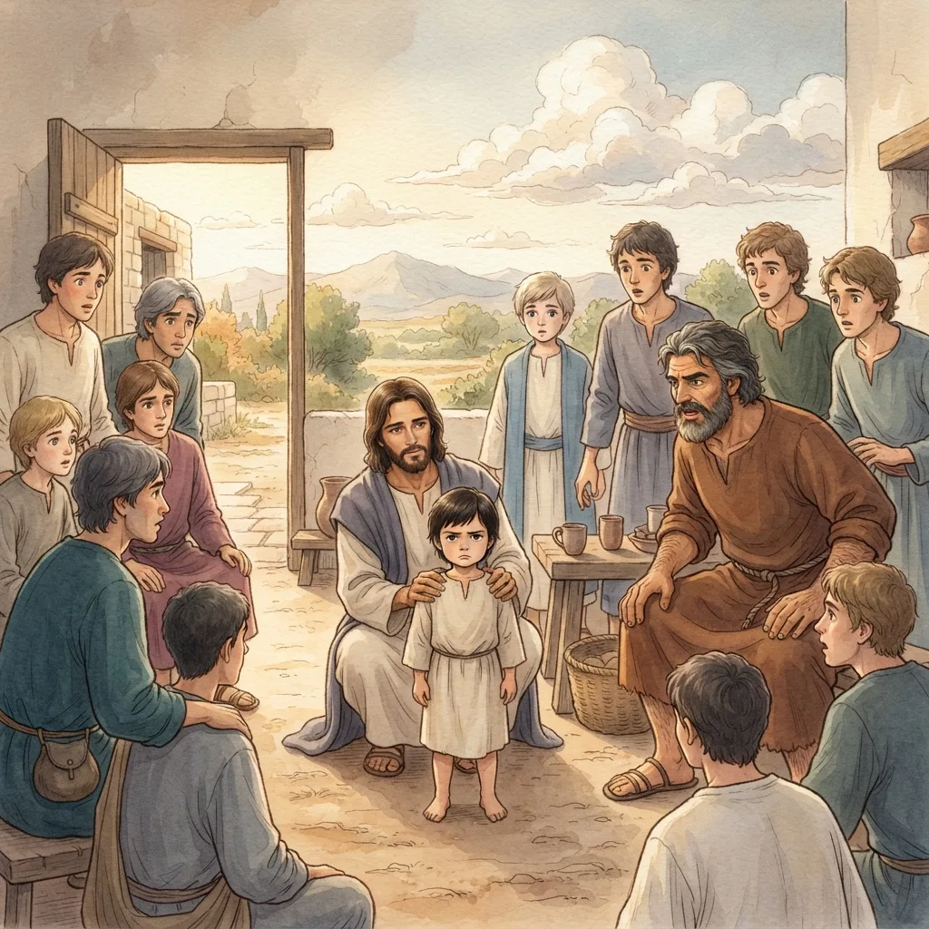 The Greatest in the Kingdom: a painted scene illustrating Matthew 18.