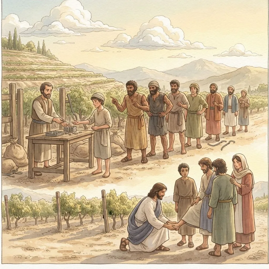 The Servant King: a painted scene illustrating Matthew 20.