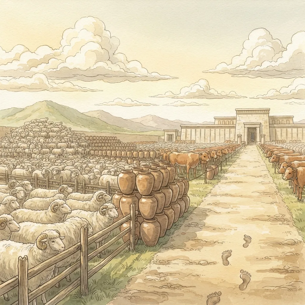 What Does the Lord Require?: a painted scene illustrating Micah 6.