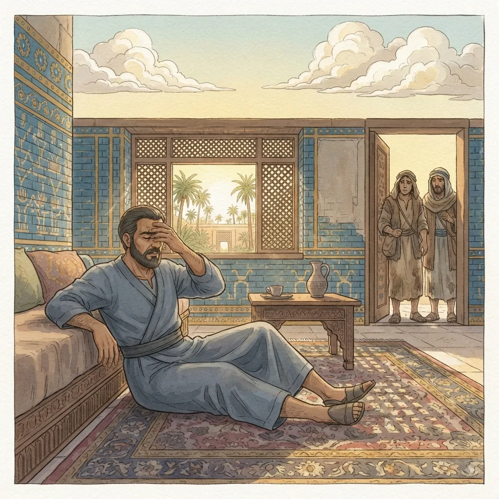 Nehemiah's Prayer: a painted scene illustrating Nehemiah 1.