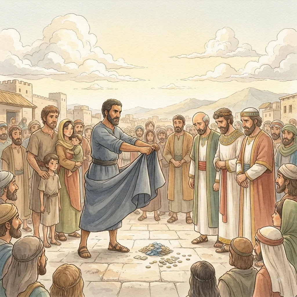 Nehemiah Confronts Injustice: a painted scene illustrating Nehemiah 5.