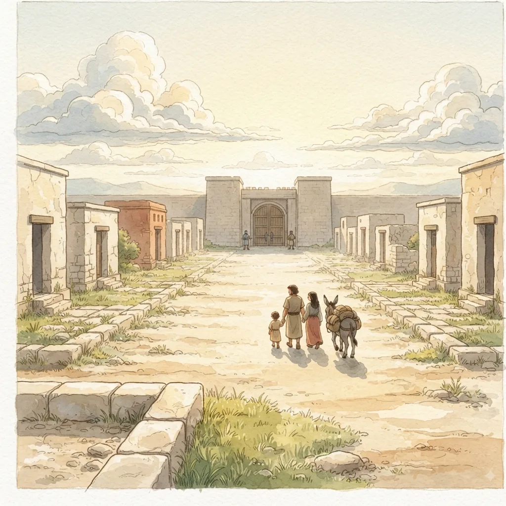 The People of Jerusalem: a painted scene illustrating Nehemiah 7.