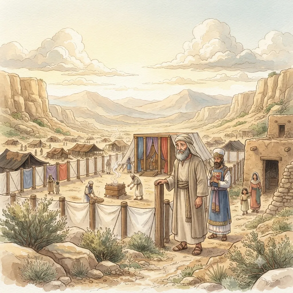 Offerings for the Tabernacle: a painted scene illustrating Numbers 7.