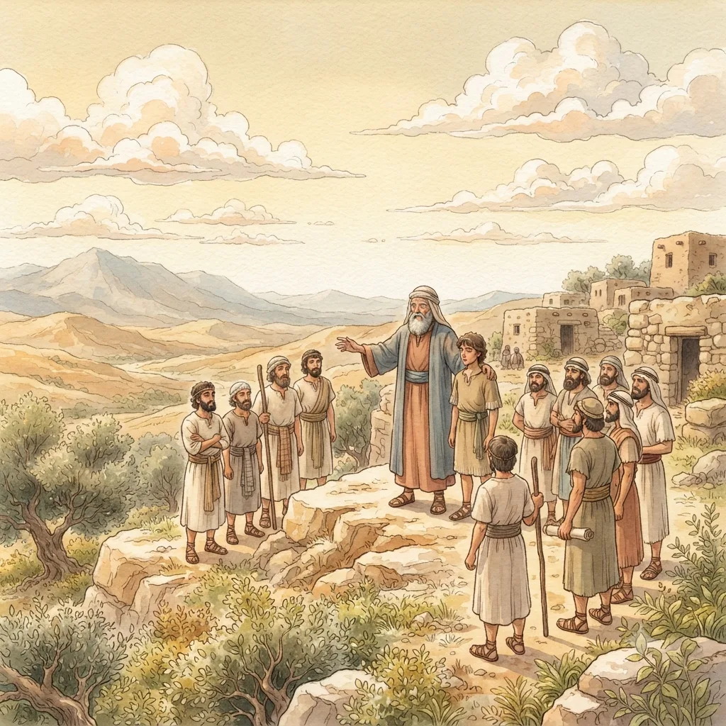 The Twelve Spies: a painted scene illustrating Numbers 13.
