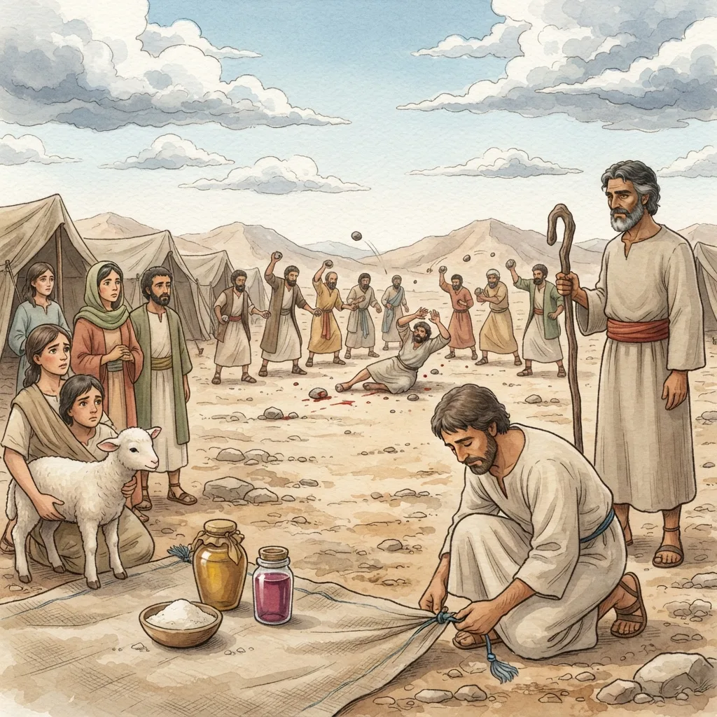 Laws for the Promised Land: a painted scene illustrating Numbers 15.