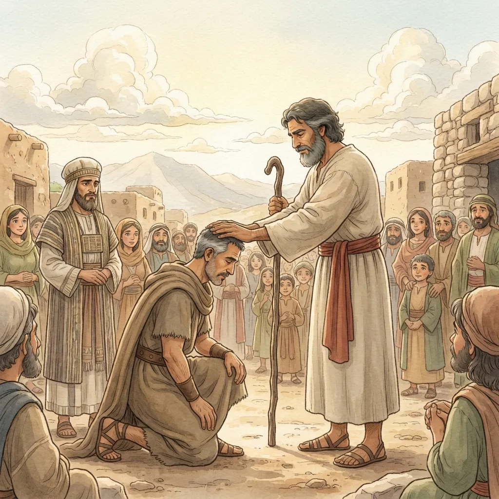 Joshua Appointed as Moses' Successor: a painted scene illustrating Numbers 27.