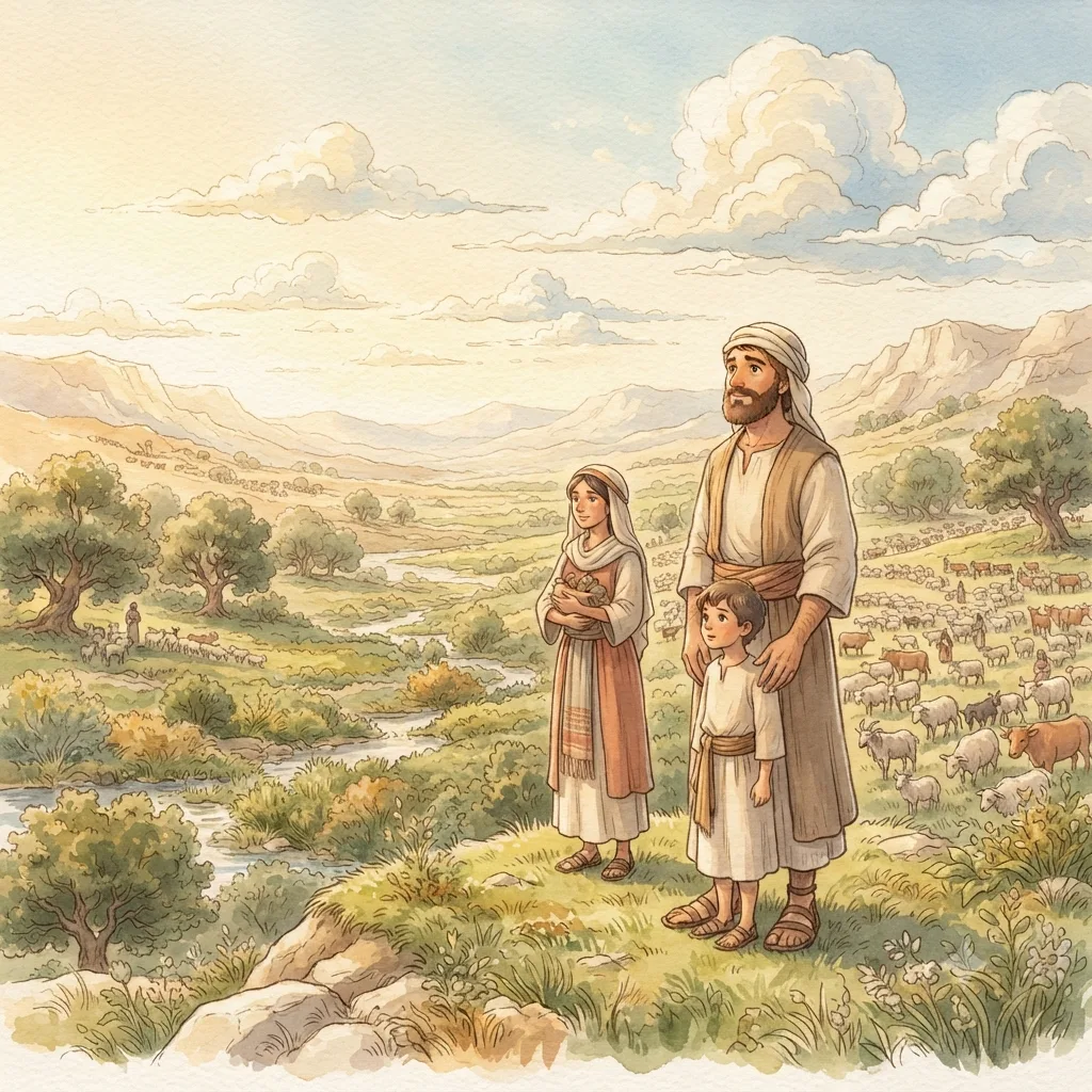 The Eastern Tribes Receive Their Land: a painted scene illustrating Numbers 32.