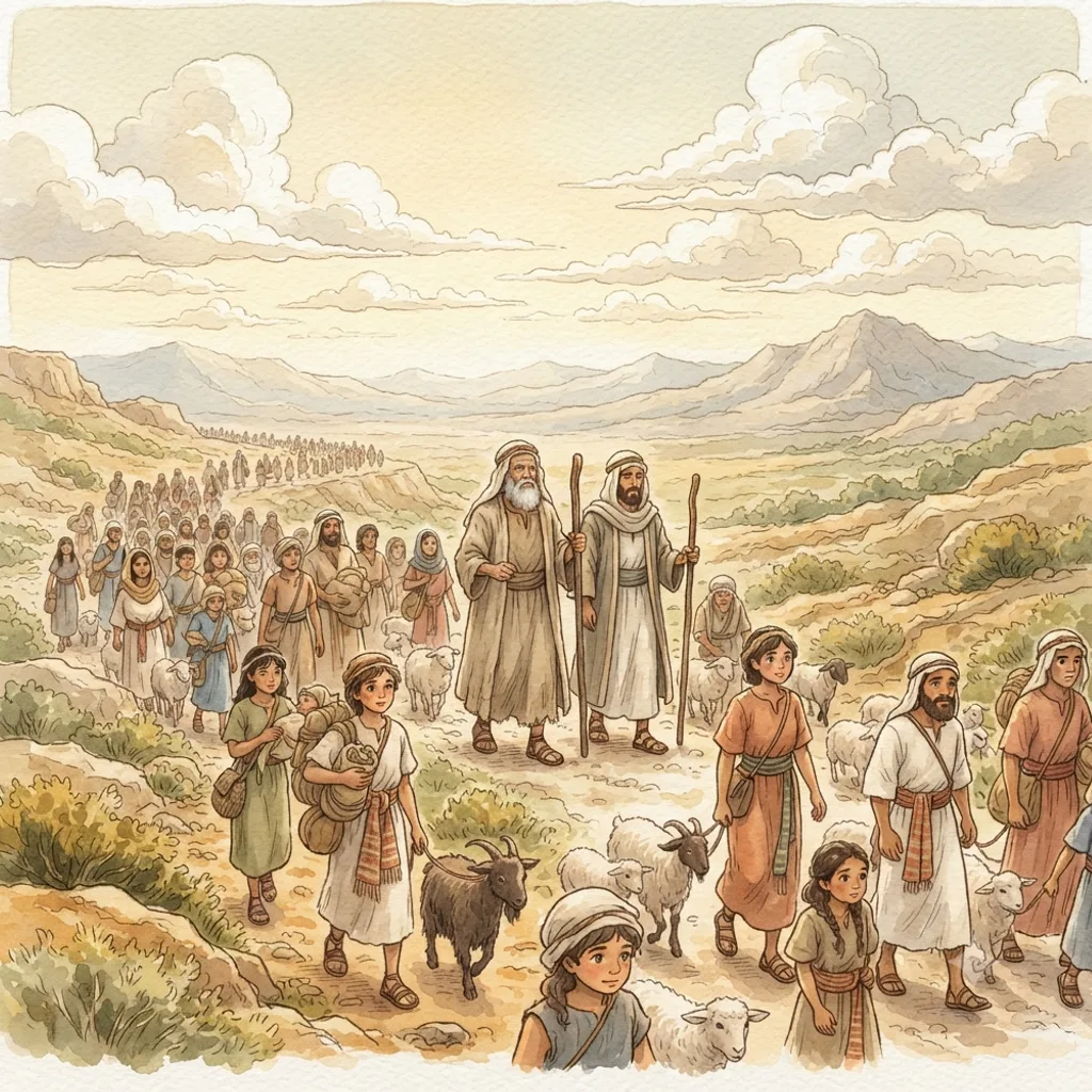 Israel's Journey from Egypt: a painted scene illustrating Numbers 33.