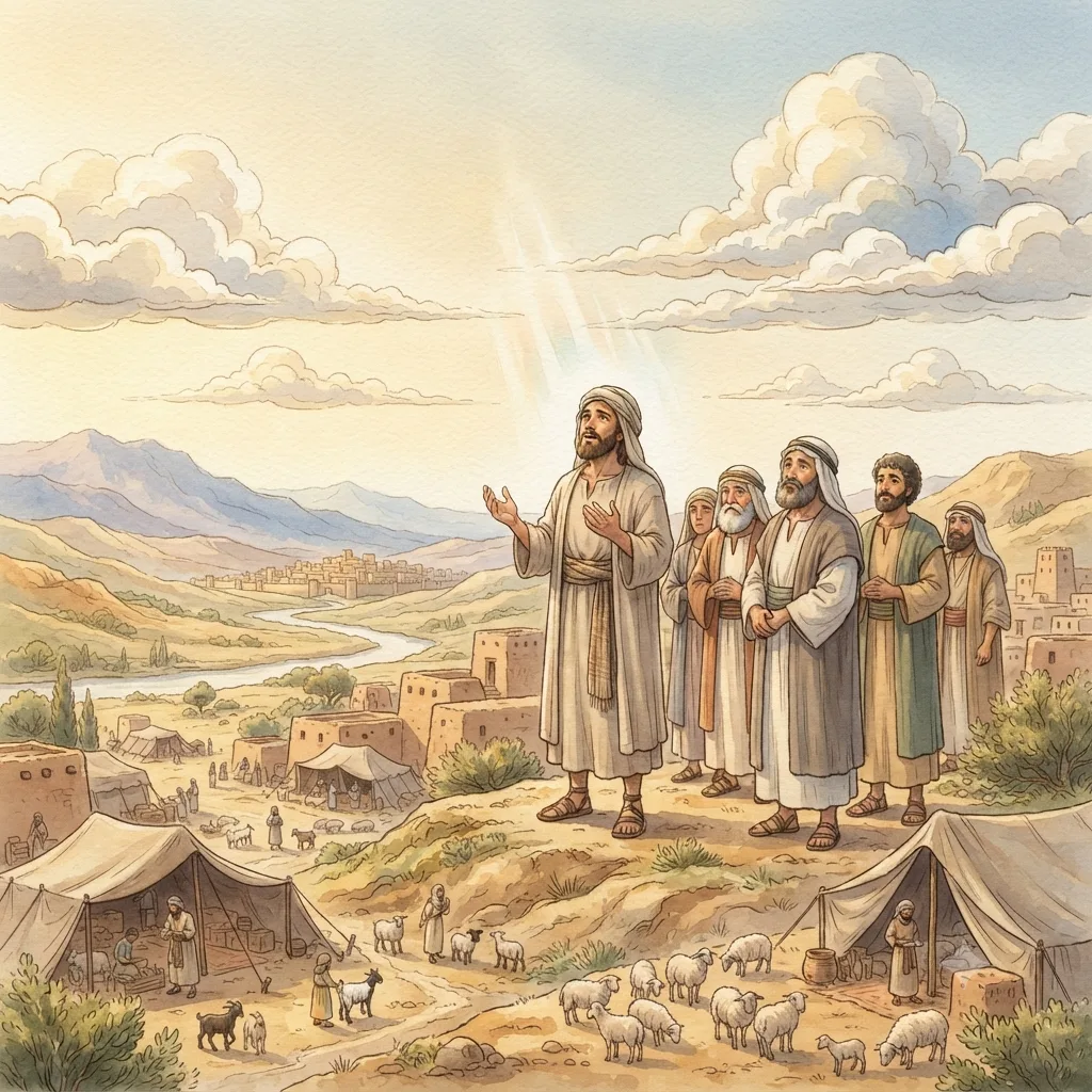 Cities of Refuge: a painted scene illustrating Numbers 35.