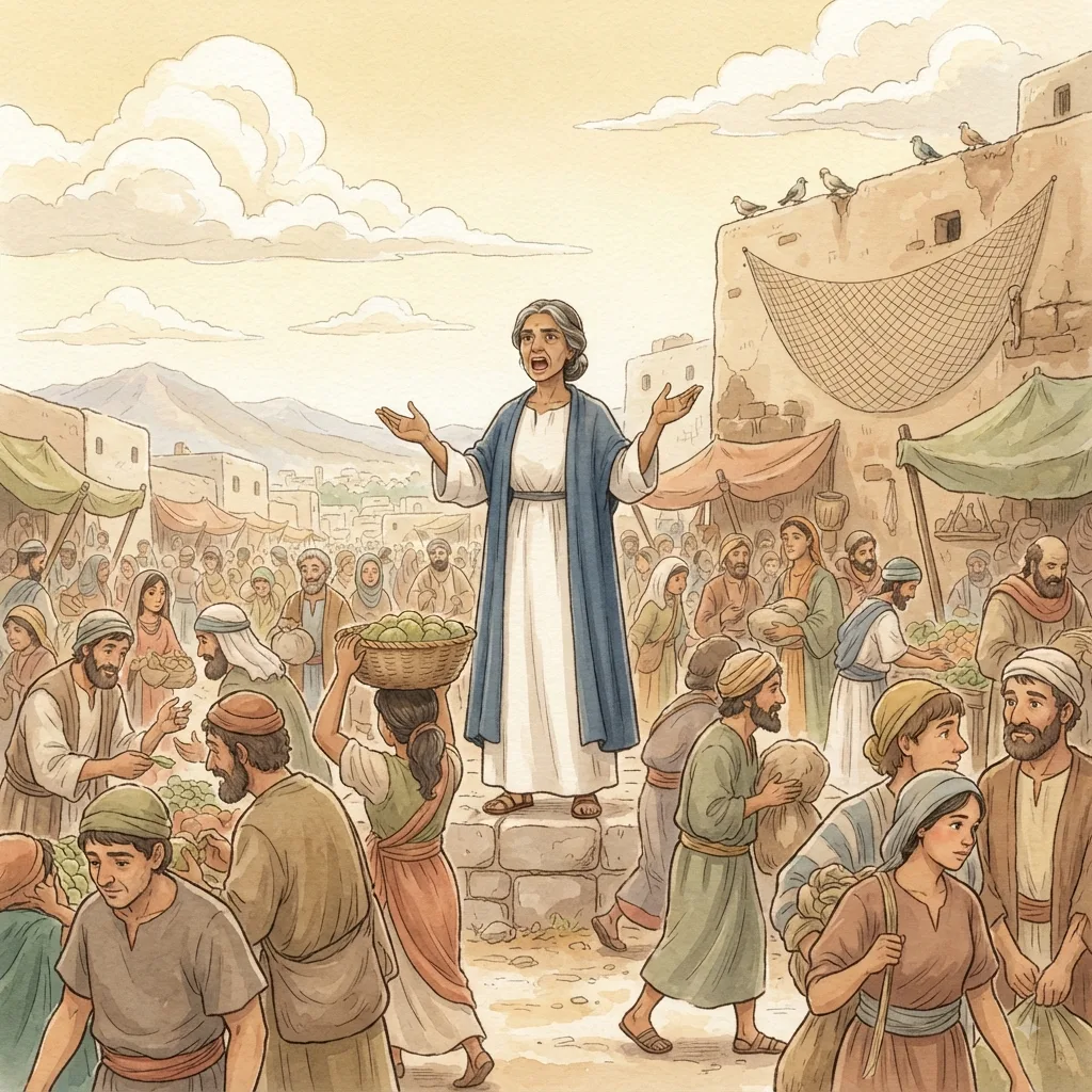The Call of Wisdom: a painted scene illustrating Proverbs 1.