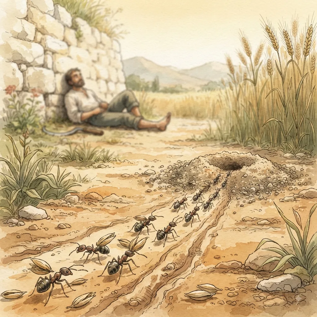 Warnings Against Folly: a painted scene illustrating Proverbs 6.