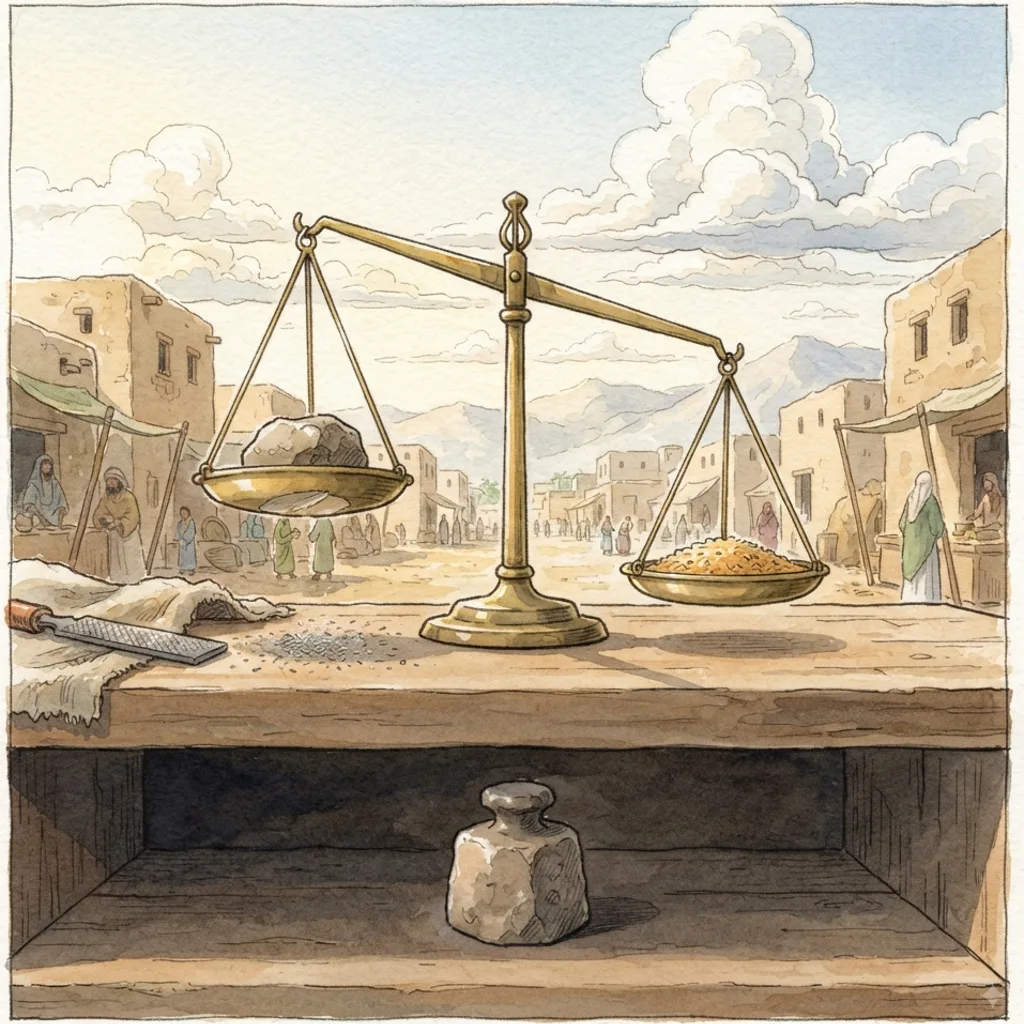 Righteousness and Integrity: a painted scene illustrating Proverbs 11.