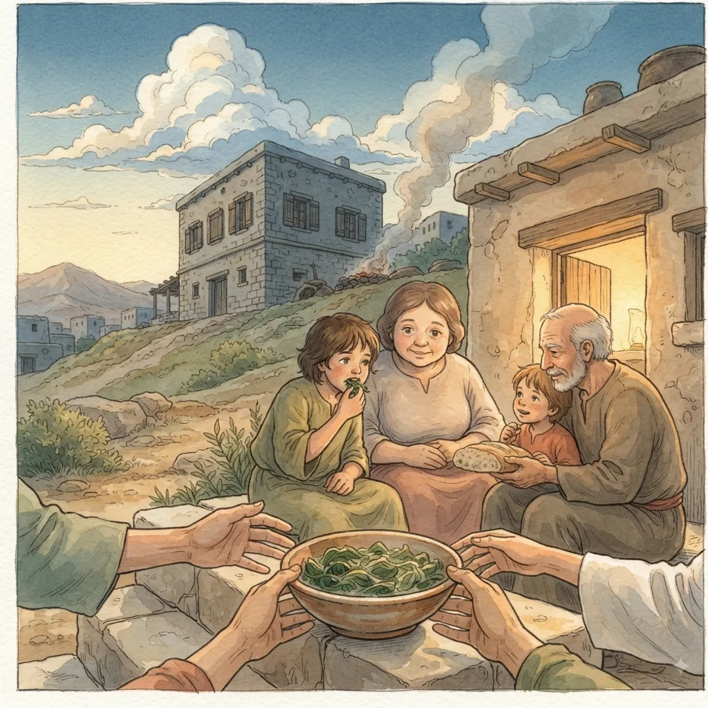 A Gentle Answer: a painted scene illustrating Proverbs 15.