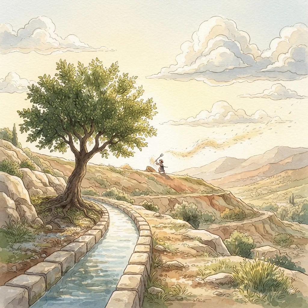 The Way of the Righteous: a painted scene illustrating Psalms 1.