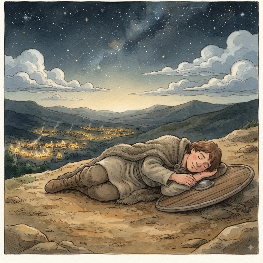 God Is My Shield: a painted scene illustrating Psalms 3.