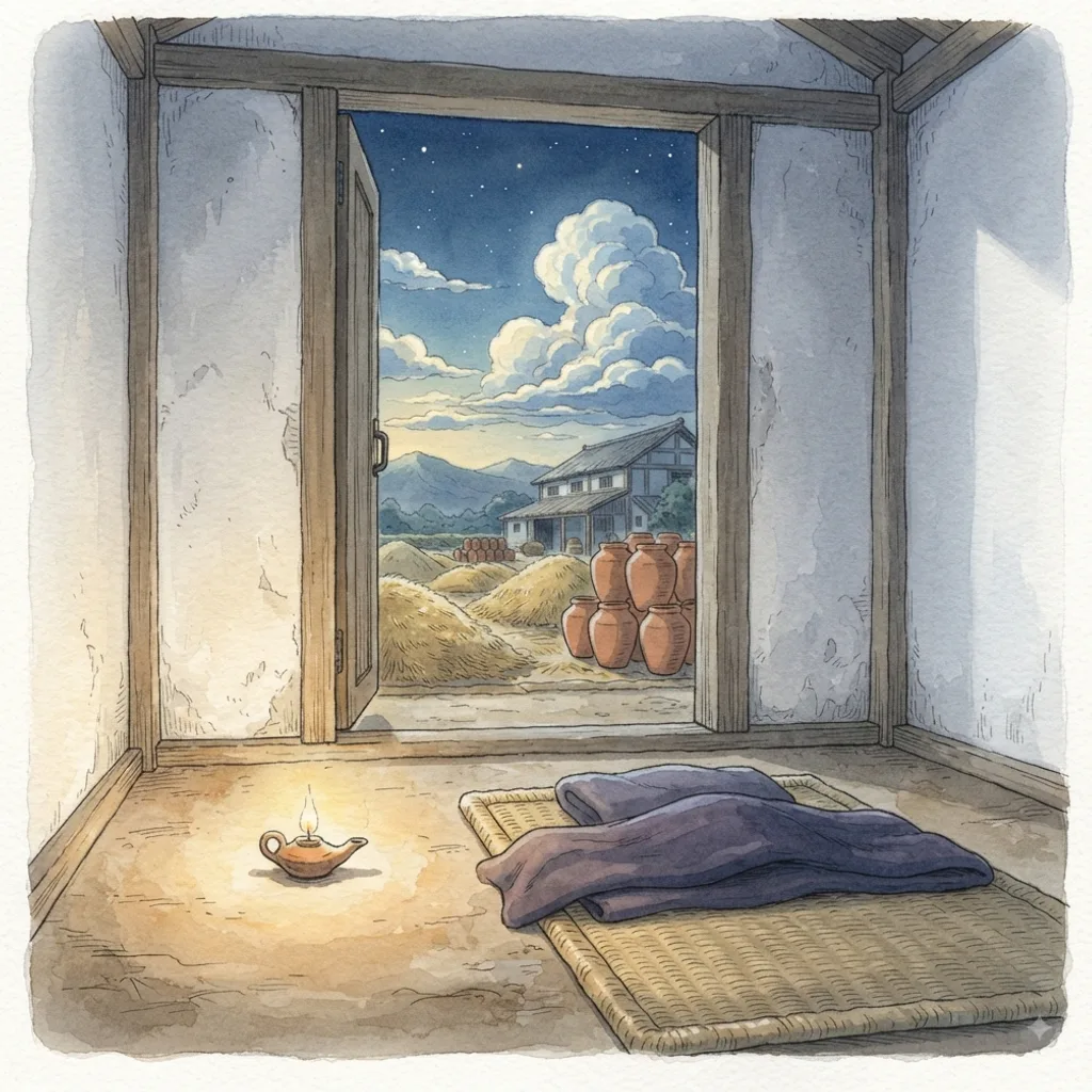 Peace in the Night: a painted scene illustrating Psalms 4.