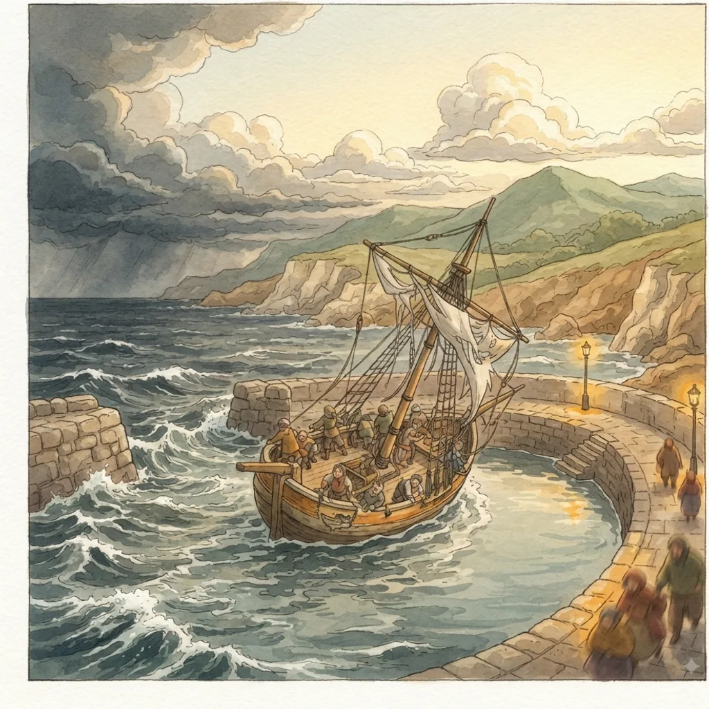 Give Thanks for God's Deliverance: a painted scene illustrating Psalms 107.