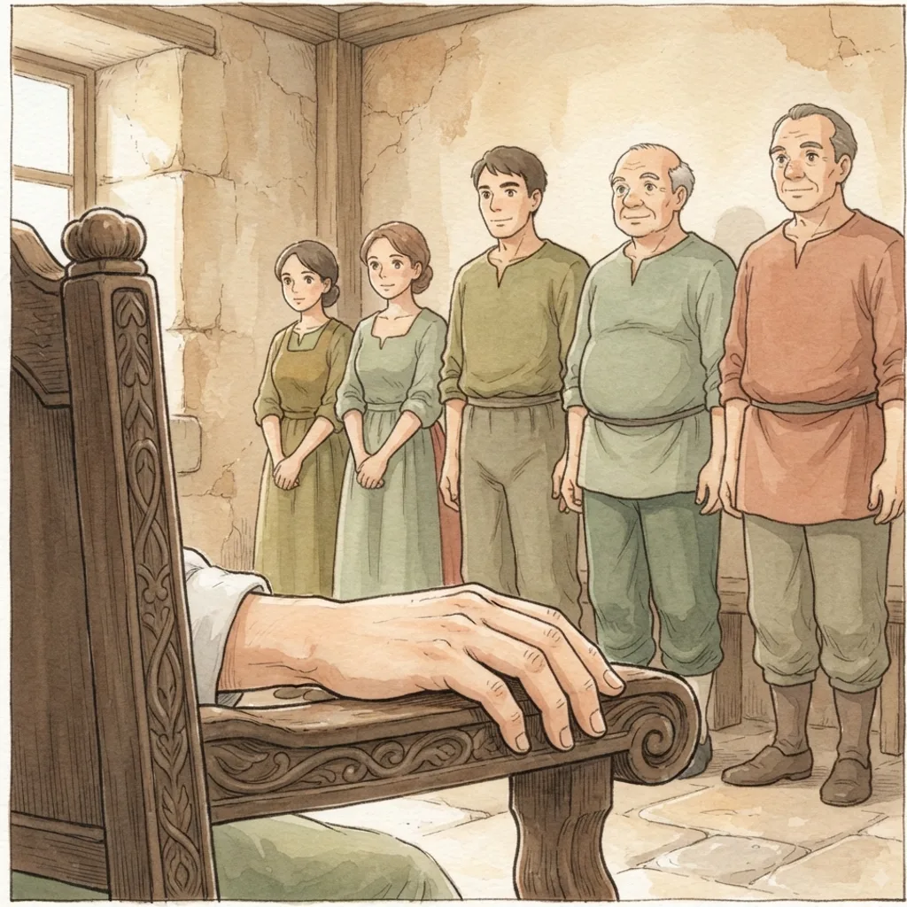 Our Eyes Look to the Lord: a painted scene illustrating Psalms 123.