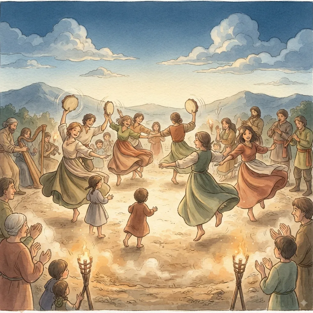 Sing a New Song of Victory: a painted scene illustrating Psalms 149.