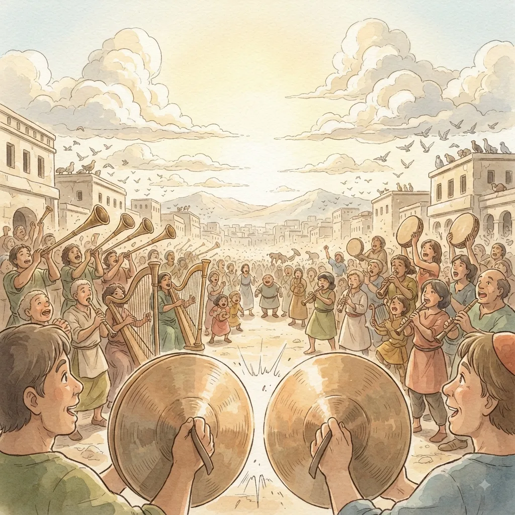 Let Everything Praise the Lord: a painted scene illustrating Psalms 150.