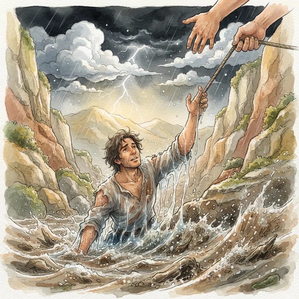 My Rock and Deliverer: a painted scene illustrating Psalms 18.
