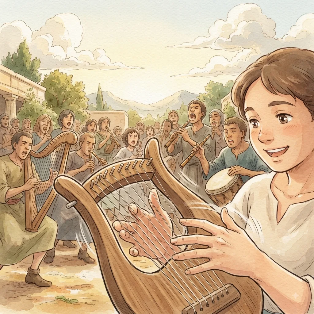 Sing to the Lord: a painted scene illustrating Psalms 33.
