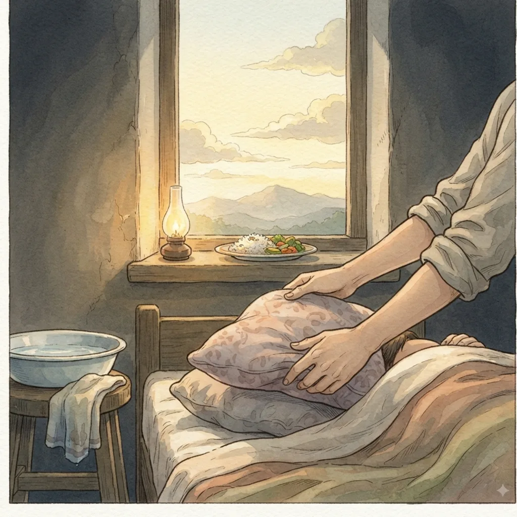 The Lord Sustains the Weak: a painted scene illustrating Psalms 41.