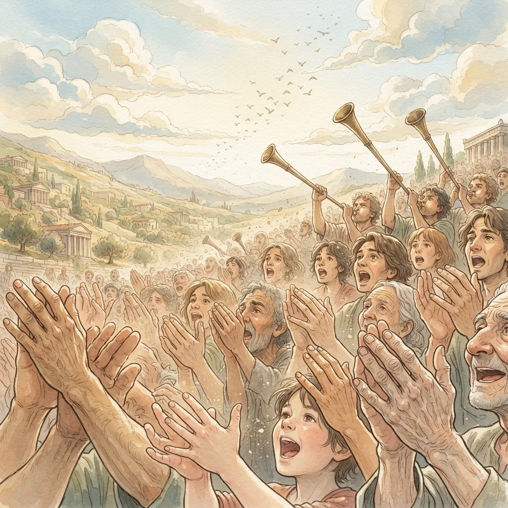 God Is King of All the Earth: a painted scene illustrating Psalms 47.