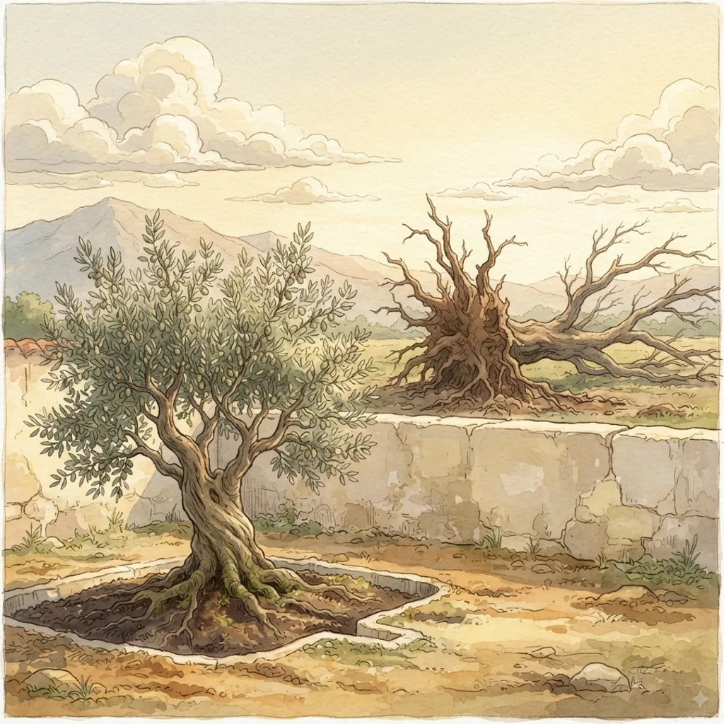 The Wicked Boast: a painted scene illustrating Psalms 52.