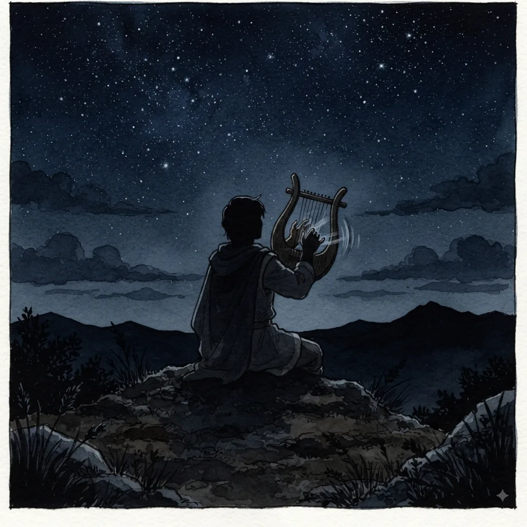 Under the Shadow of Your Wings: a painted scene illustrating Psalms 57.