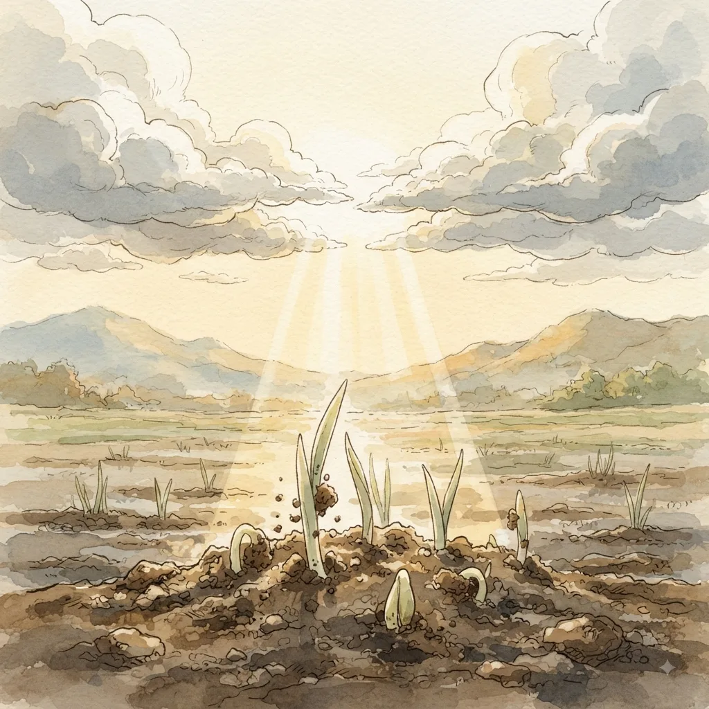 Revive Us Again: a painted scene illustrating Psalms 85.