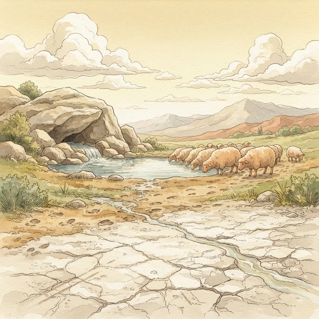 Come, Let Us Worship: a painted scene illustrating Psalms 95.