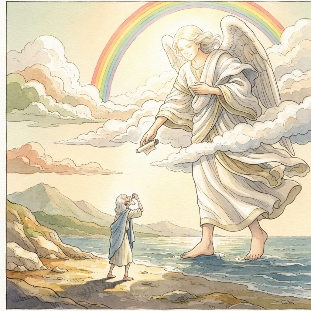 The Little Scroll: a painted scene illustrating Revelation 10.