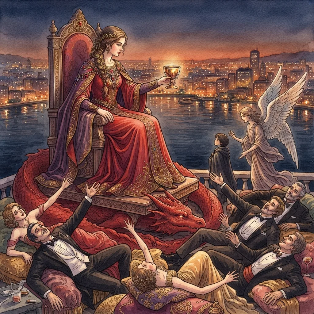 Babylon the Great: a painted scene illustrating Revelation 17.