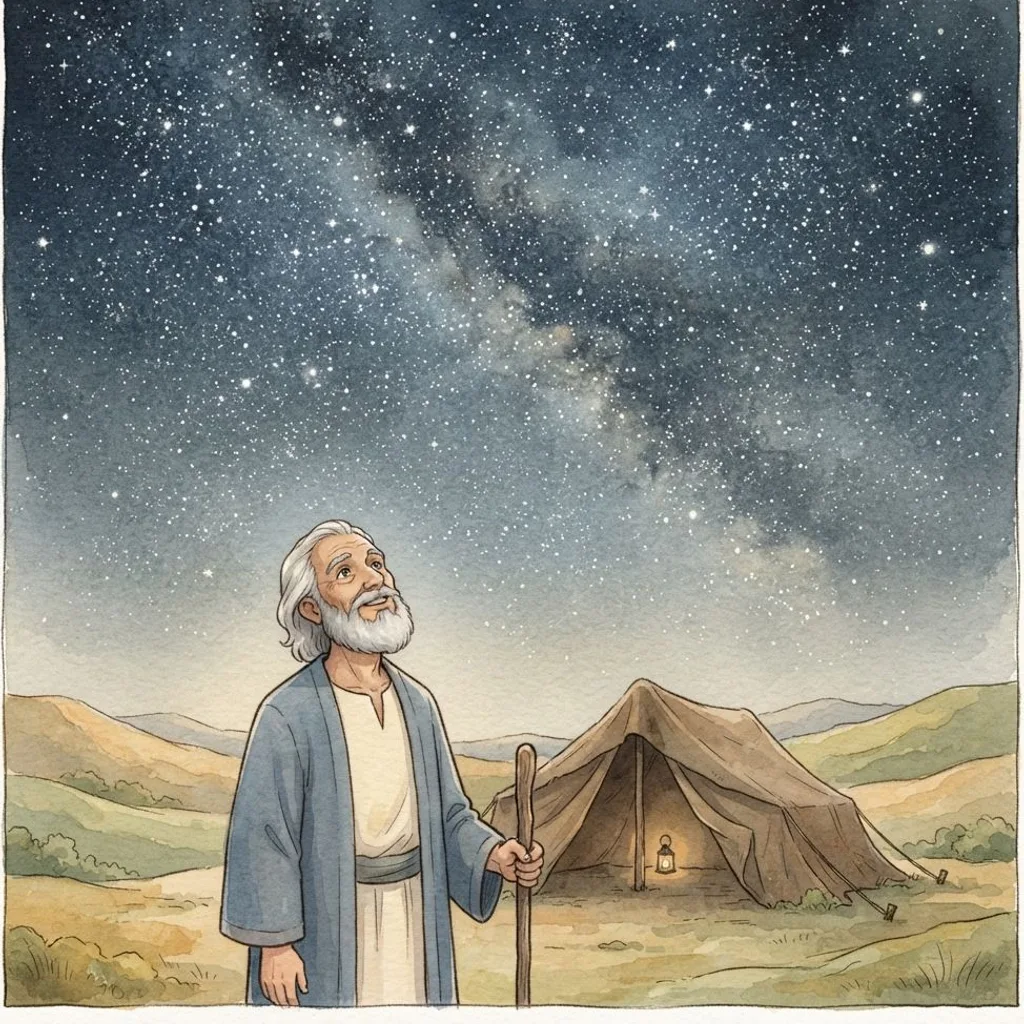 Abraham Believed God: a painted scene illustrating Romans 4.