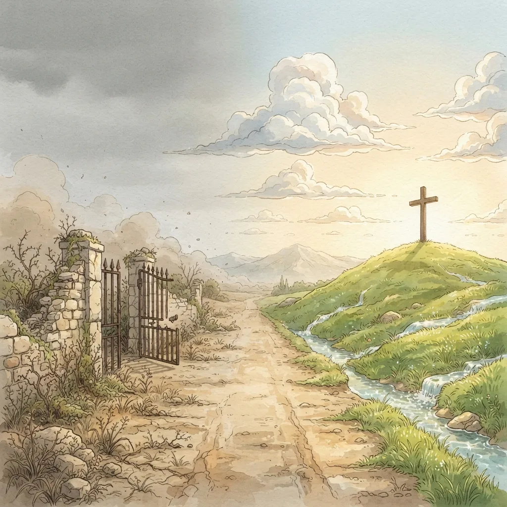 Peace with God: a painted scene illustrating Romans 5.