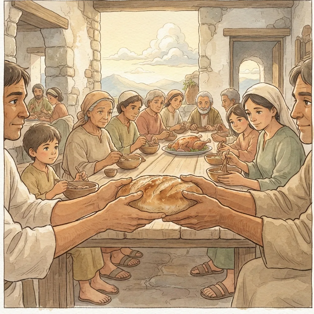 Strong and Weak Together: a painted scene illustrating Romans 15.