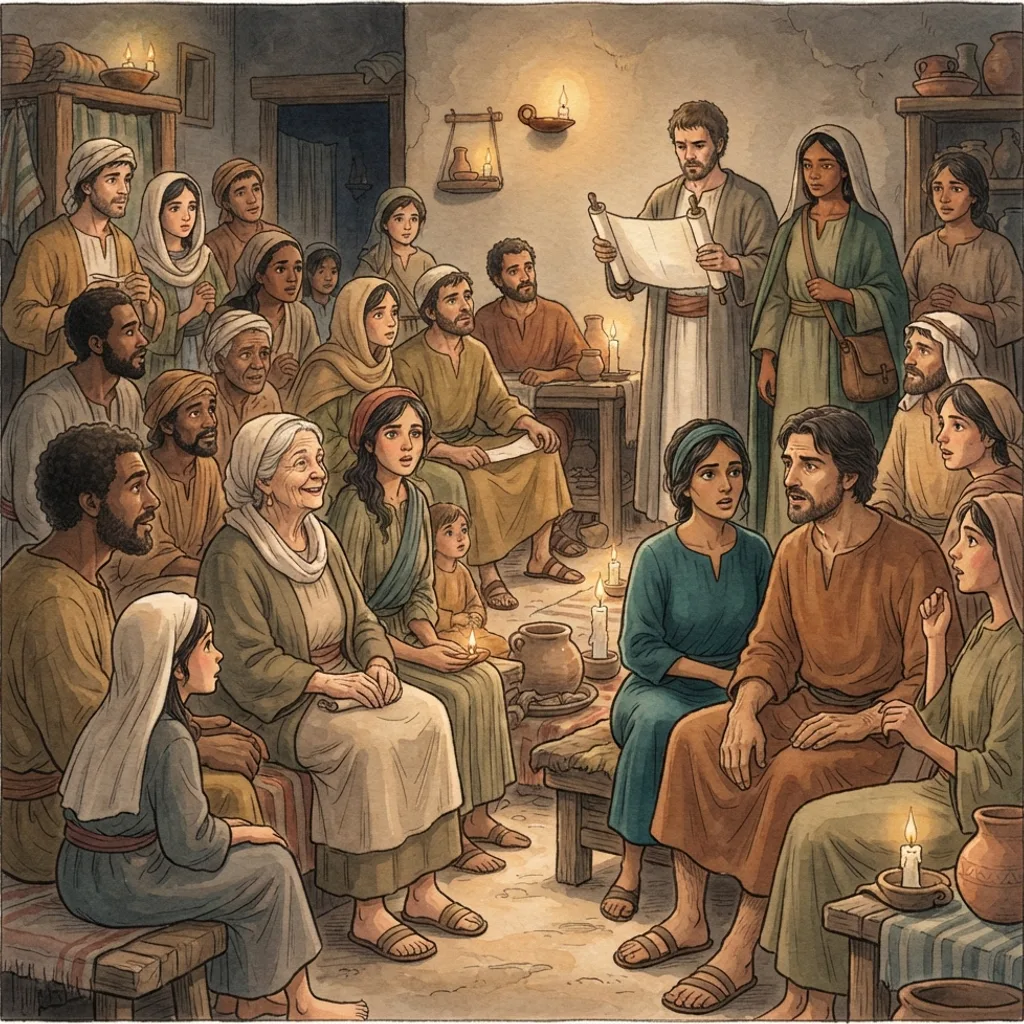 Greetings and Final Warnings: a painted scene illustrating Romans 16.