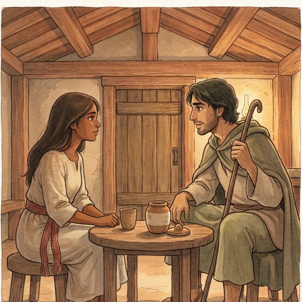 The Beloved and Her Lover: a painted scene illustrating Song of Solomon 1.