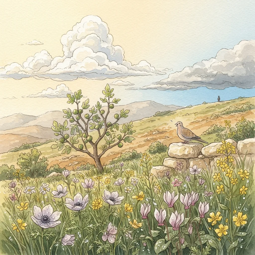 Arise, My Beautiful One: a painted scene illustrating Song of Solomon 2.