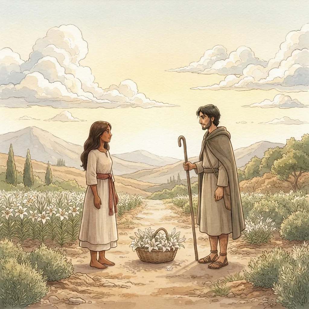 My Beloved Is Mine: a painted scene illustrating Song of Solomon 6.