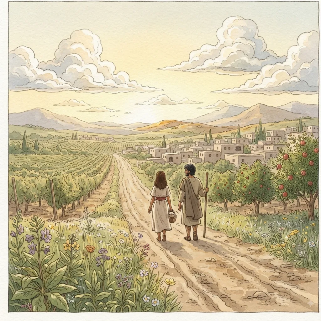 The Beauty of Love: a painted scene illustrating Song of Solomon 7.