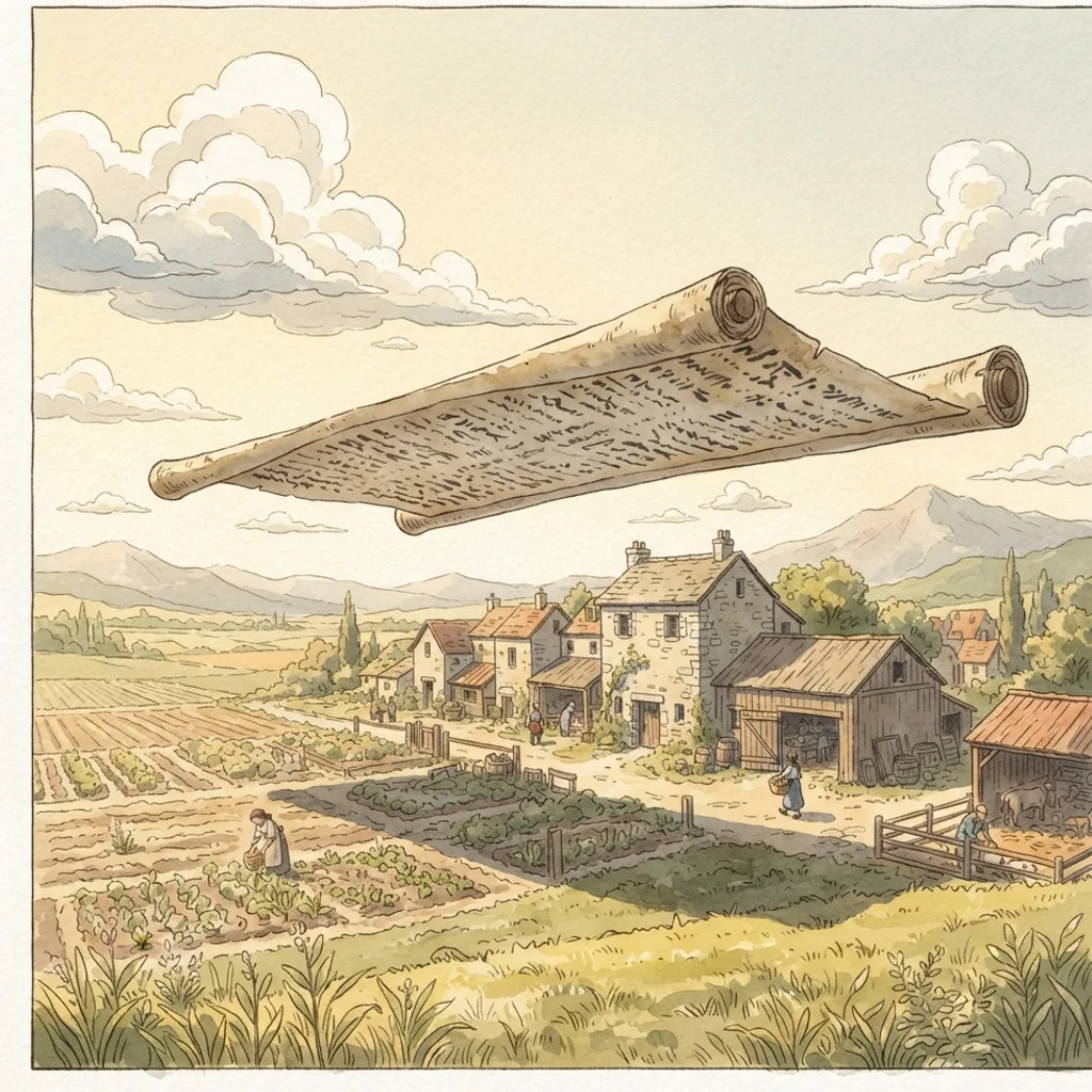 The Flying Scroll and Wickedness: a painted scene illustrating Zechariah 5.